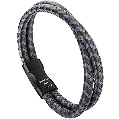 Image of murtoo Mens Bracelet leather and Steel, Stainless Steel Chain and Leather Bracelets for Men