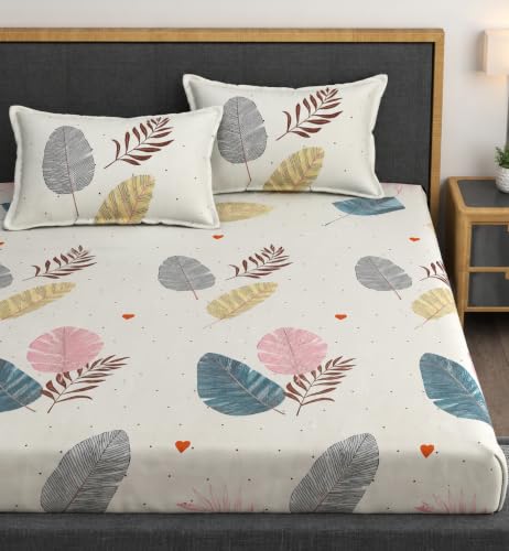Image of Vaini Premium Heavy Cotton Elastic Fitted Bedsheets with 2 King Size Pillow Covers || Double Bed with All Around Elastic 350 (Colorfull Wings, 72x78 Inch King Fitted)