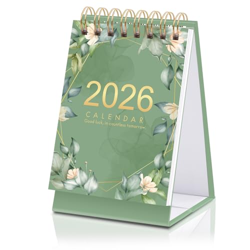 Mini Desk Calendar 2026-2027 Small Standing Flip Calendar from May 2026 to December 2027 20 Month Desktop Calendar for Home Office & School (Green)