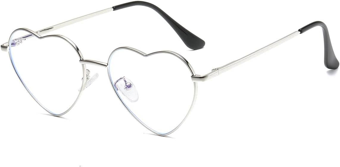 JOVAKIT Heart Shaped Blue Light Blocking Glasses for Women Fashion Vintage Lovely Style Metal Frame Eyeglasses