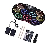 Aumotop Batería Electrónica Plegable Kit de Batería Enrollable de Tamaño Compacto para Niños con 9 Almohadillas Coloridas USB/alimentado por, Regalo Musical Ideal para Niños
