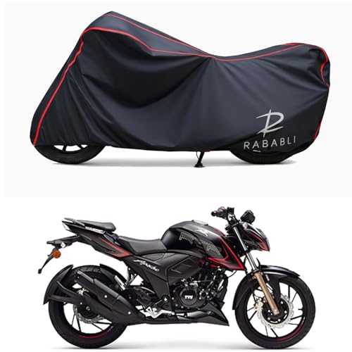 Image of Waterproof Bike Body Cover Compatible for | TVS Apache RTR 200 4V ABS | Taffeta Fabric, Red Piping Design, Bottom Elastic Fit | Dustproof, Sun UV & Rain Protection for All Bikes