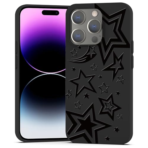 BEIMEITU Capa preta mate para iPhone 14 Pro, capa com padrão de estrelas, suave, à prova de choques, fina, para meninos e meninas, capa para iPhone 14 Pro-Star