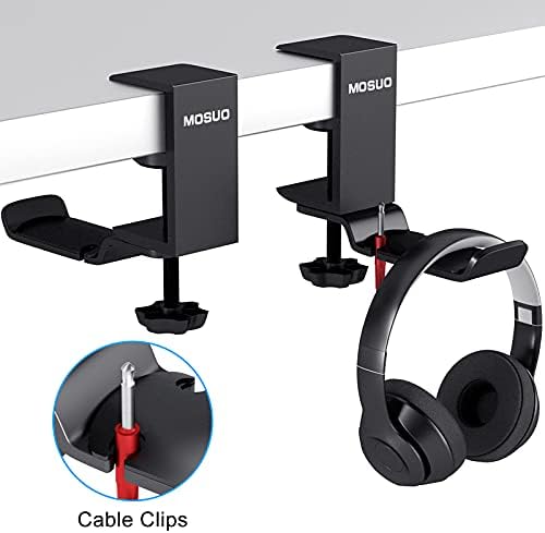 MOSUO Regulowany uchwyt na słuchawki, uchwyt na słuchawki biurkowe, obrotowy o 360 stopni, aluminiowy uchwyt na słuchawki, stojak na słuchawki Bluetooth, stojak na słuchawki gamingowe, czarny