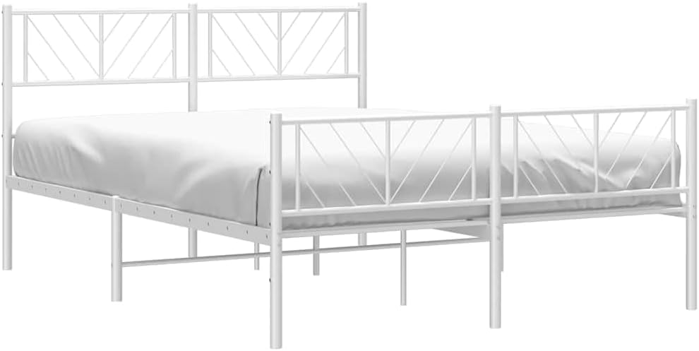 vidaXL Queen Metal Bed Frame with Headboard and Footboard, Under Bed Storage Space, Sturdy Steel Construction and Easy Assembly, Minimalist Style, White, 12'' High, Without Mattress
