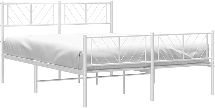 vidaXL Metal Bed Frame without Mattress with Footboard White 150x200cm