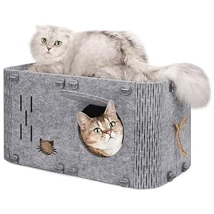Aitmexcn Cat House for Indoor Cats, Cozy Cat Bed Cave, Scratch Resistant Peekaboo Cat Caves, Modern Cat Enclosed House Hideaway for Multiple & Large Cats, Grey