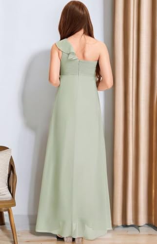 One Shoulder Junior Bridesmaid Dress Ruffles A-Line Flower Girls Dresses for Wedding Girls Pageant Party Dresses TN0143