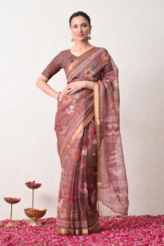 Image of MIRCHI FASHION Kota Doria Cotton Saree with Blouse Piece | Paisley Block Printed Saree for Women | Traditional Ethnic Daily Wear Summer Saree