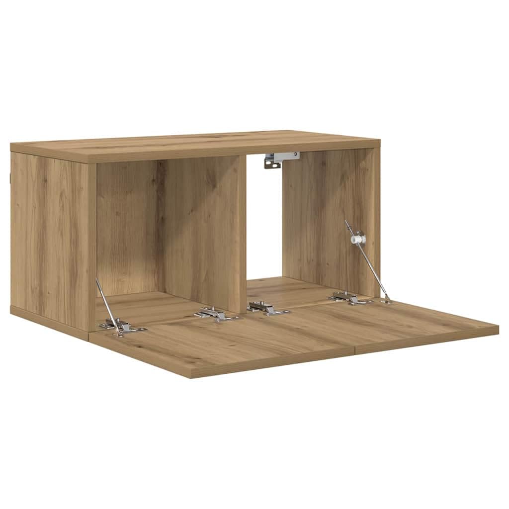 TV-Schrankset Wandmontiert Braun 60 x 30 x 30 cm Holzwerkstoff mit Regal und Türen, platzsparendes Lowboard für Wohnzimmer, Stauraum für Media, Kabelkanal und Gaming Zubehör