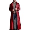 AEGJEGVD Men PU Leather Coat,Solid Color Lapel Parkas Coats,Vintage Motorcycle Biker Long Jacket,Retro Style Leathered Outerwear Mens Autumn Winter Street Fashion Casual Wear Overcoat S-5XL #1