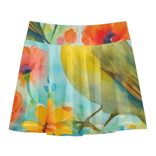Watercolor Wildflowers Butterfly Bird Girls' Shorts Athletic Skorts Tennis Skirts Kids Flowy School 3t2