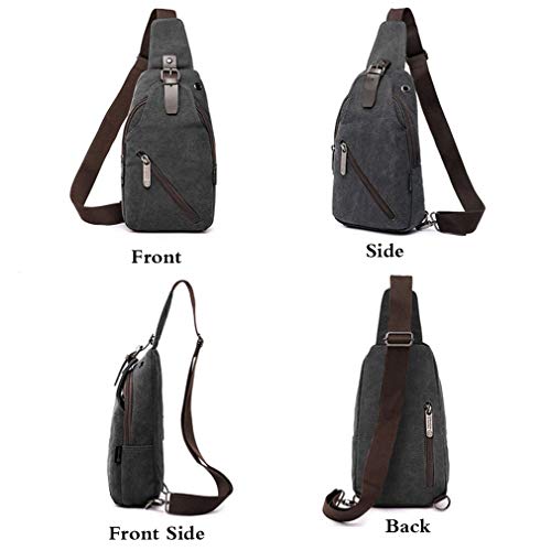 Hebetag Canvas Sling Crossbody Bag Daypack For Men Women Outdoor Travel Casual Shoulder Chest Backpack Bags Day Pack Hunting Hiking Camping Black Gray #TOP2