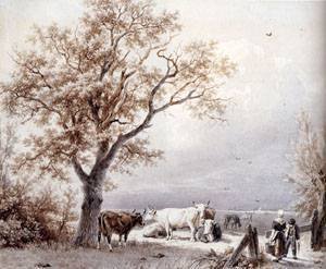 Peinture à l'huile Cows in A Sunlit Meadow pour décorer vos murs