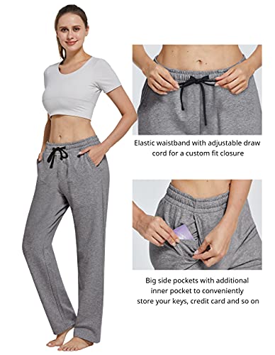 Specialmagic Women's Yoga Open Bottom Sweatpants Cotton Drawstring Lounge Pants Wide Leg Leisure Jersey Pants Heather Grey L #TOP4