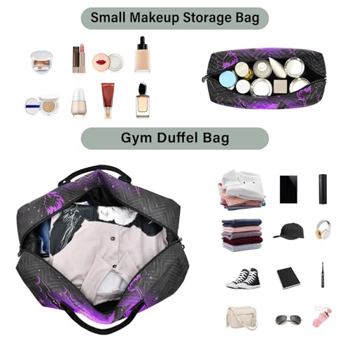 Duffel Bag for Traveling, Halloween Purple Witch Bat Gym Bags with Multiple Interior Pockets for Women Men Toiletry Purse Included 20.5”x 1.9” x 13.8”4