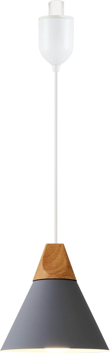 Kiven H-Type Track Lighting Light Fixture, Grey Modern Metal Halo Track Pendant Light with Built-in Cable Wrapper, Adjustable Length for Bedroom Kitchen Home Lighting, 1-Light
