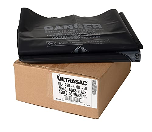 Ultrasac 33 Gal. Asbestos 4 Mil Bag - 30" x 40" - Pack of 50, Black (UL-ASB-4 MIL-50)
