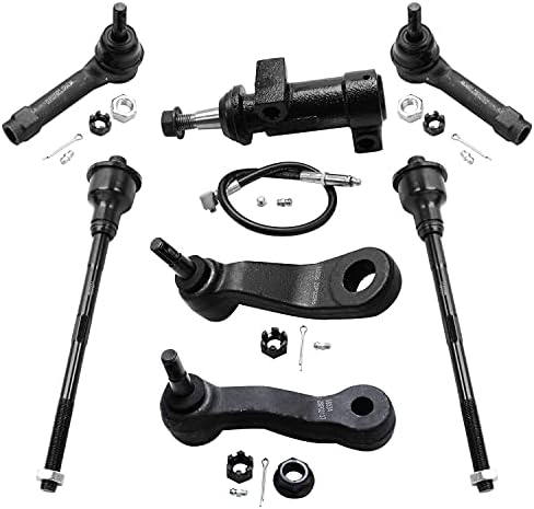 Detroit Axle - Front Tie Rods + Idler & Pitman Arms [4-Groove] Replacement for Silverado Sierra Suburban Avalanche 1500 Tahoe Escalade - 7pc Set