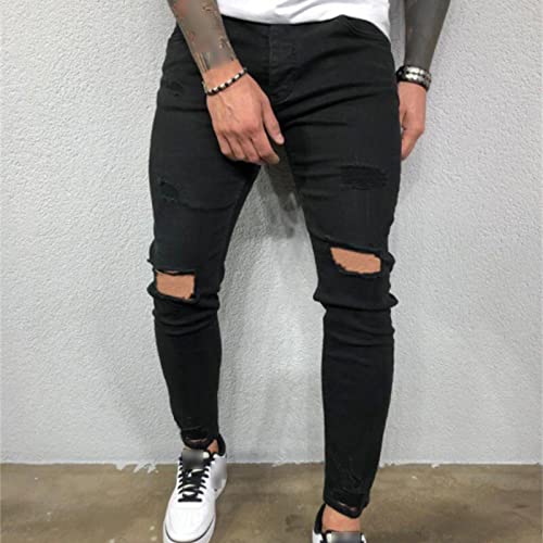 Maiyifu-GJ Mens Ripped Skinny Stretch Jeans Destroyed Tapered Leg Soft Denim Pencil Pants Washed Distressed Jean Trousers2