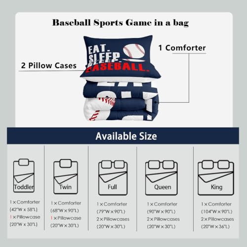 Image of Feelyou Baseball Bedding Set Queen Size 3Pcs for Boys Girls Women Men