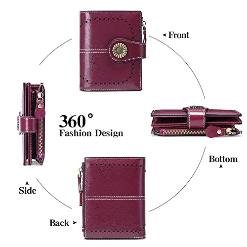 Image of SENDEFN Small Womens Wallet Leather Bifold Card Holder RFID Blocking with Zipper Coin Pocket