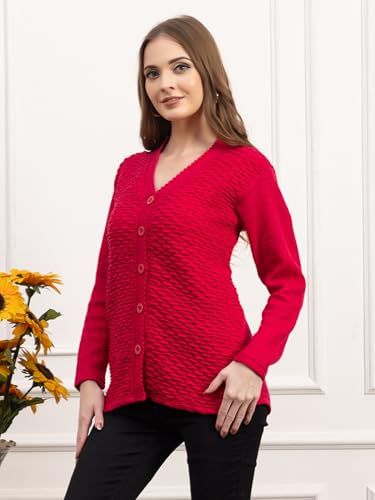Image of Women's Winter Woolen Cardigan | Full Sleeve Textured Buttoned Sweater for Women | Soft Wool V-Neck Warm Knitted Outerwear for Office & Casual Wear