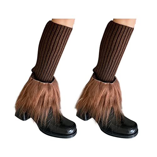 Image of Suxgumoe Women's Leg Warmers, Y2K Knit Knee High Socks, Faux Fur Fuzzy Long Winter Boot Cuffs Cover