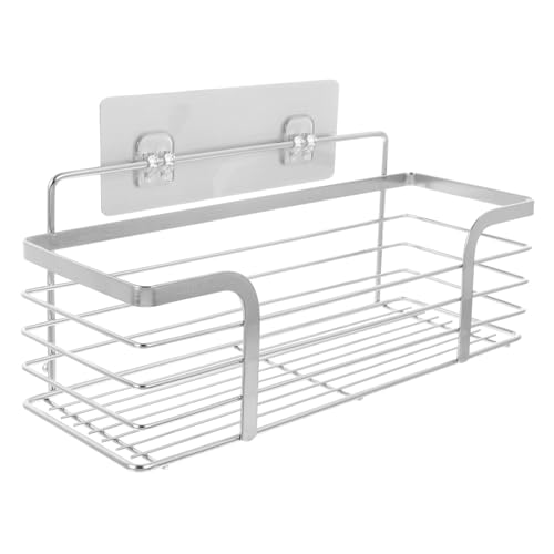 Amosfun Estante de almacenamiento de acero inoxidable montado en la pared con diseño de perforación, organizador multifuncional para baño y cocina con valla alta para resistencia a la humedad y fuerte