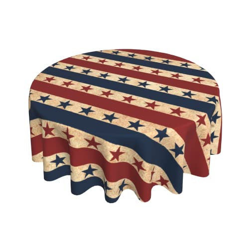 4th of July Tablecloth Round Independence Day Memorial Day Retro Patriotic American Flag Star Stripe Table Cloth Circular Waterproof Polyester Table Cover for Dining Kitchen Picnic Party Decor 60 Inch
