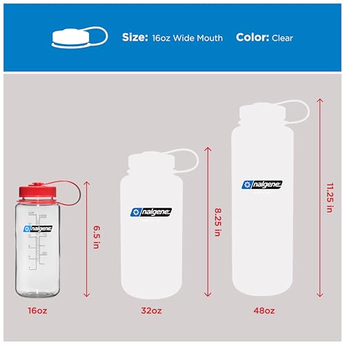 Image of Nalgene 16 oz Wide Mouth Water Bottle | Slim Cup Holder Size, BPA-Free, Durable & Leak Proof, Lightweight Travel Bottle, Clear
