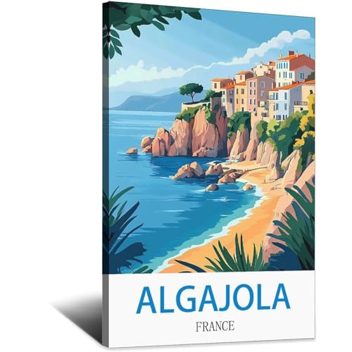 Algajola France affiche rétro 60 x 90 cm idée cadeau passionnés de voyage