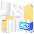 20 Pack Sound Proof Foam Panels for Walls, Acoustic Panels with Self-Adhesive 12" X 12" X 0.4" Slatted Soundproof Wall Panel, High Density Sound Absorbing Panel for Gaming Recoding Studio Decor-White