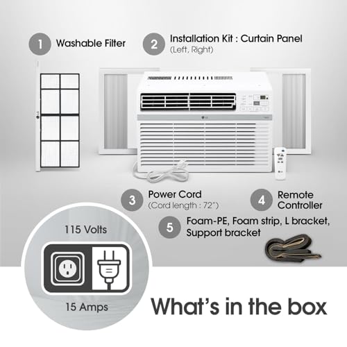 Image of LG 14,000 Window Air Conditioner, 115V, 700 Sq.Ft. (25' x 28' Room Size), Quiet Operation, Electronic Control with Remote, 3 Cooling & Fan Speeds, Auto Restart, 14000 BTU, White