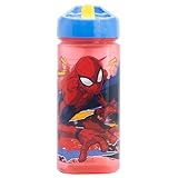 Bouteille en plastique réutilisable pratique avec paille intégrée pour boire de l'eau et éviter les fuites. - Capacité : 510 ml - Sans BPA