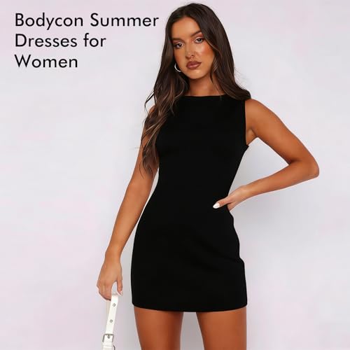 Sccgkp Women's Summer Sexy Sleeveless Boat Neck Slim Fit Mini Dress Bodycon Party Club Dress For Women (Uk, Alpha, S, Regular, Regular, Black) - 4