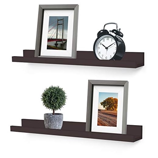 Picture Shelf, Greenco Set of 2 Wall Mounted Photo Ledge Floating Shelves for Bedroom, Living Room, Kitchen, Bathroom, Nursery Display, Espresso Finish