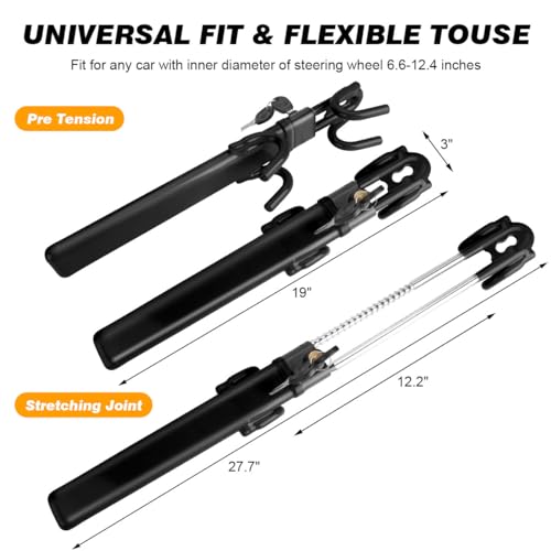 Steering Wheel Lock Anti Theft Car Device Steering Wheel Lock Anti-Theft Device Adjustable Length Clamp Double Row Atom Keys Steering Lock Car Steering Wheel Lock Heavy Duty Secure Device(Black) - Thumbnail 2
