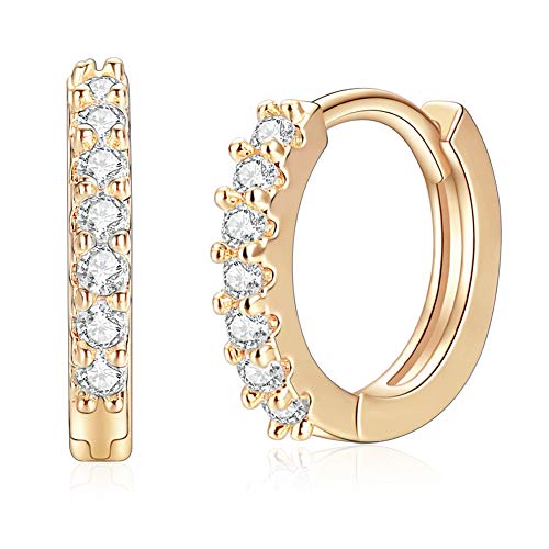 14K Rose Gold Plated Cartilage Huggie Huggy Hoop Earrings Small Thick Crystal Zirconia Huggie Cuff Earrings Hypoallergenic for Women Girls