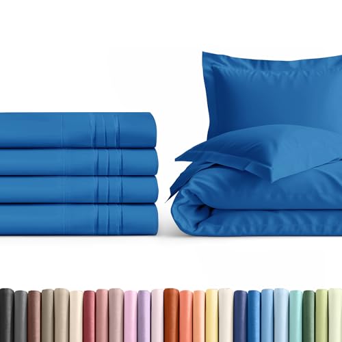 CGK Linens Queen Pillow Cases Set of 4 with Duvet Cover - Hotel Quality Pillowcase Covers - Comfy Luxury Bedding for Women, Men, Kids & Teens - Machine Washable Protectors - 4 Piece Set - Queen Size Ro