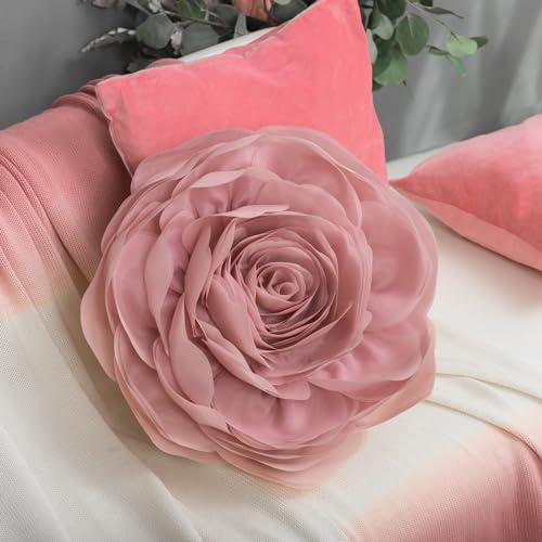 Jwh JW-3DROSEFLOSER-12-ROSEGOLD Stereo Flower Throw Pillow Covers Aesthetic Decorative Floral Accent Pillow Cases Round Cushion Handmade Pillowcase For Bedroom Bed Couch Chair Car 12 Inch Dusty Pink thumb #7