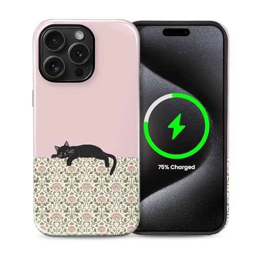 casesok iPhone 15 Pro�p �P�[�X�AMagSafe�Ή��A��w�n�[�h�V�F�� + �V���R���J�o�[�AiPhone 15�p�t���{�f�B�ی� �ϏՌ��P�[�X Pro-Cute Sleepy Cat �s���N �t���[����