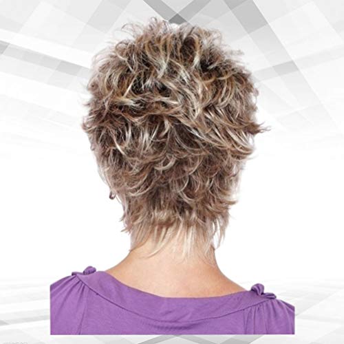 PIXNOR Senhora Velha Peruca de Cabelo Loiro Perucas Curtas Natural Diariamente Mamãe Perucas para As