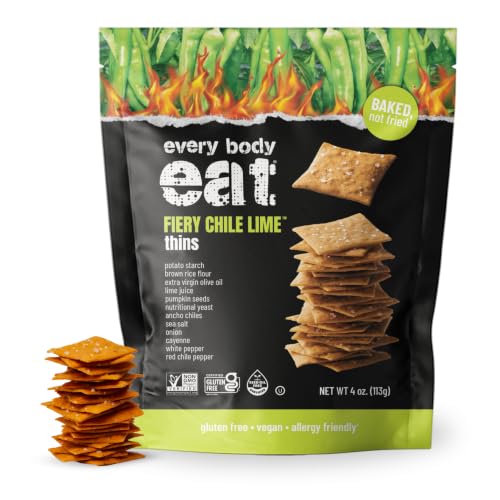 Image of Every Body Eat Gluten Free Crackers, Fiery Chile Lime - Spicy Snacks, Vegan Snack Crackers, Dairy Free, Seed Oil Free (Pack of 2), 4 oz Bags
