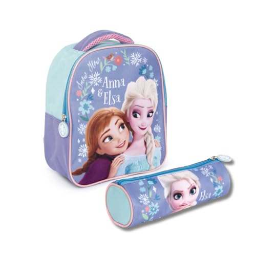 PICOBOX, Mochila e estojo para menina de Frozen, mochila infantil de 3 anos com estojo escolar de Elsa e Anna, leve com fecho de correr, ideal para os primeiros anos, 24 x 10 x 20 cm, Congelados