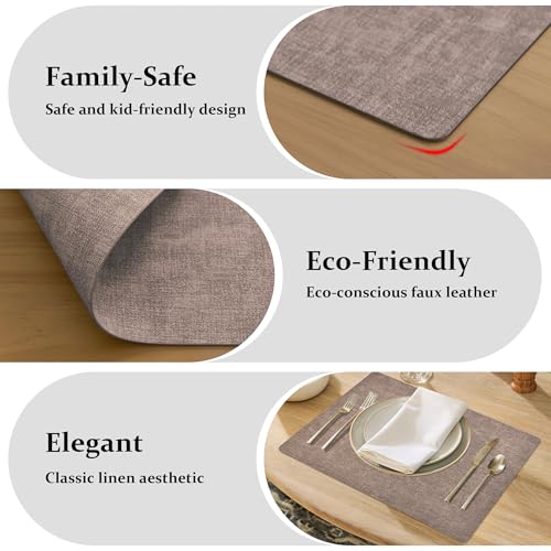 FROMHEART Faux Leather Placemats Set of 12–Waterproof,Heat/Oil Stain-Resistant PU Table Mat–Reversible,Non-Slip,Easy to Clean Place Mats for Kitchen,Dining,Indoor/Outdoor,(Dark Coffee,11.8" x 17") by fromheart - Image 7