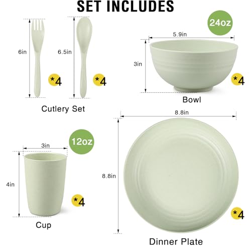 Shopwithgreen Wheat Straw Dinnerware Sets for 4, 20 PCS Unbreakable Plates and Bowls Sets, Reusable Dinner Dishes Set, Bowls, Cups, Plates for Camping, Kitchen, RV, Dorm, Dishwasher Microwave Safe - image 2
