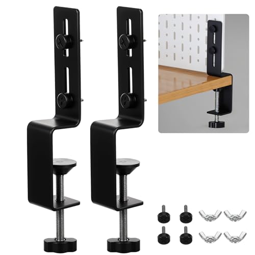 2 Pcs Metal Desk Clamps Pegboard Desk Clamp Pegboard Mounting Brackets Desktop Fixing Brackets Heavy Duty Pegboards Mounting Accessory for Garage Kitchen Game Home Office (Black)