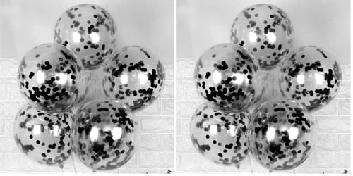 Image of AMFIN (Pack of 20) Transparent Balloons Bouquet Combo with Pre Filled Black Confetti & Ribbons for Wedding Anniversary, Birthday, Baby Shower, Office Party Decorations Balloon Bunch for Decoration