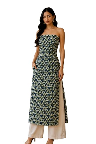 Image of Ethnics of Kutch Womens's Ajrakh Modal Silk Natural Dye Hand Block Print Unstitched Kurta Fabric